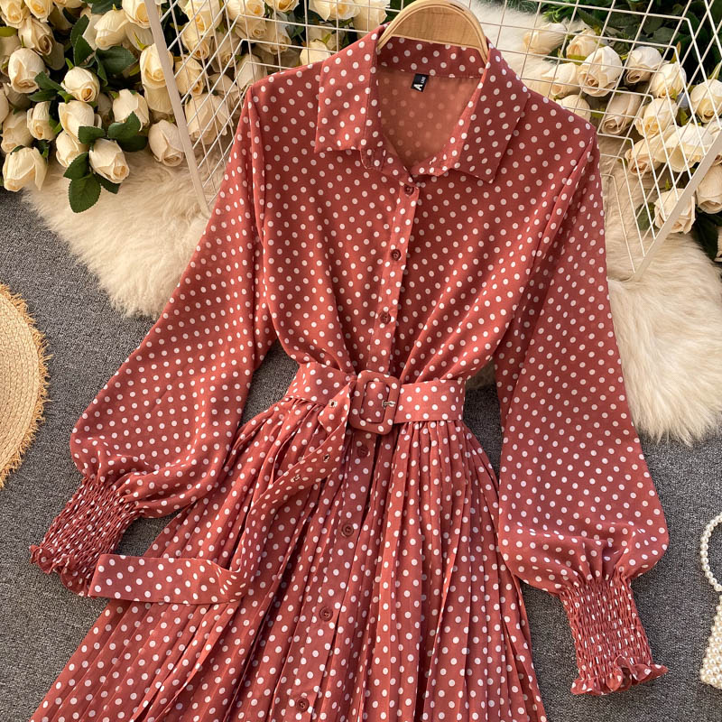 Vintage Dress, Boho Midi Dress, Dress, Shirt Dress, Molly Polka Dot in Red, Purple, Black and White