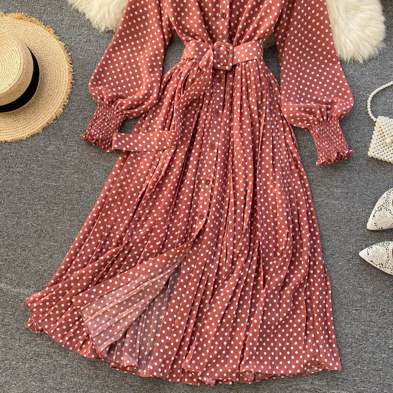 Vintage Dress, Boho Midi Dress, Dress, Shirt Dress, Molly Polka Dot in Red, Purple, Black and White