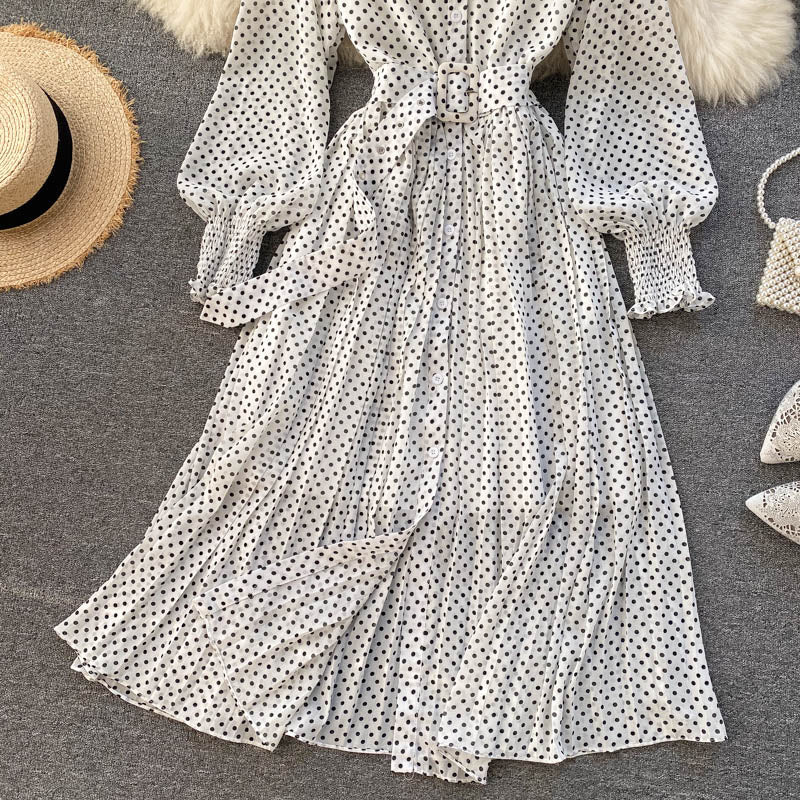 Vintage Dress, Boho Midi Dress, Dress, Shirt Dress, Molly Polka Dot in Red, Purple, Black and White