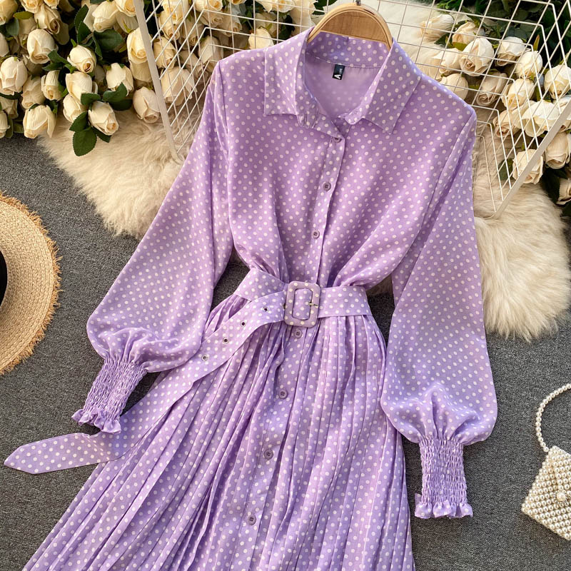 Vintage Dress, Boho Midi Dress, Dress, Shirt Dress, Molly Polka Dot in Red, Purple, Black and White