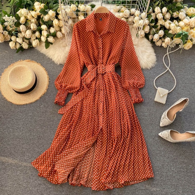 Vintage Dress, Boho Midi Dress, Dress, Shirt Dress, Molly Polka Dot in Red, Purple, Black and White