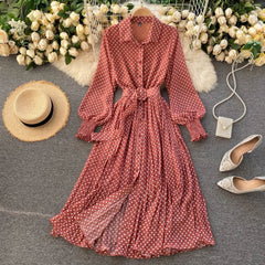 Vintage Dress, Boho Midi Dress, Dress, Shirt Dress, Molly Polka Dot in Red, Purple, Black and White