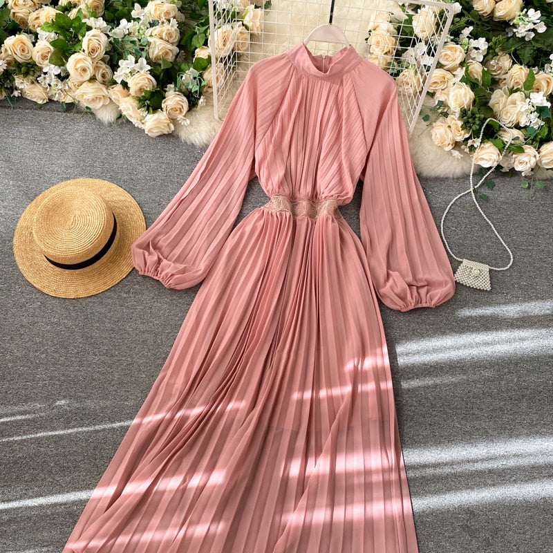Vintage Dress, Boho Maxi Dress, Pleated Dress, Gown, Josie in Pink, Orange, Yellow and Red