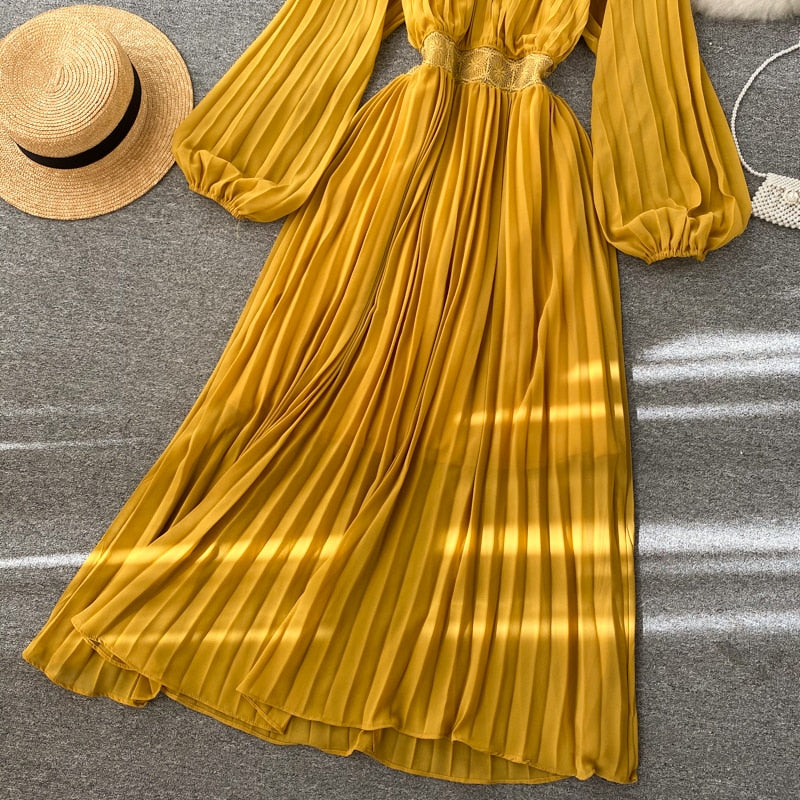 Vintage Dress, Boho Maxi Dress, Pleated Dress, Gown, Josie in Pink, Orange, Yellow and Red