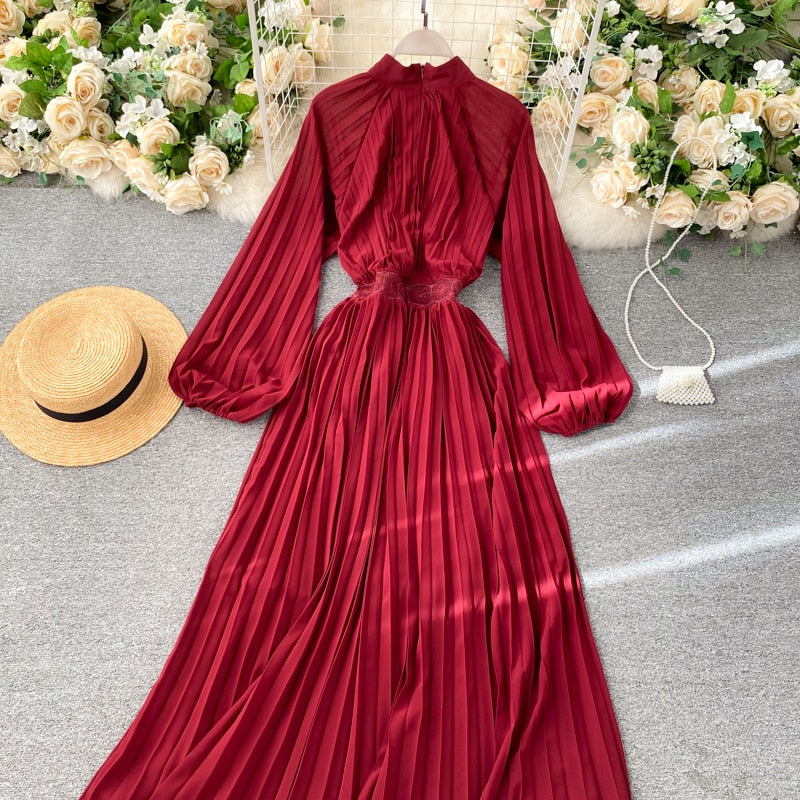 Vintage Dress, Boho Maxi Dress, Pleated Dress, Gown, Josie in Pink, Orange, Yellow and Red