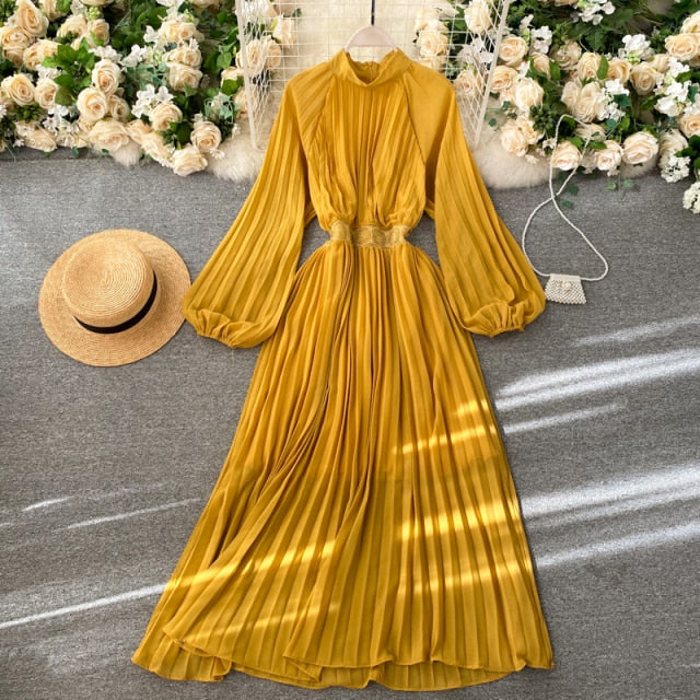 Vintage Dress, Boho Maxi Dress, Pleated Dress, Gown, Josie in Pink, Orange, Yellow and Red
