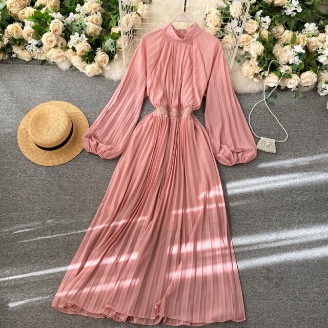 Vintage Dress, Boho Maxi Dress, Pleated Dress, Gown, Josie in Pink, Orange, Yellow and Red