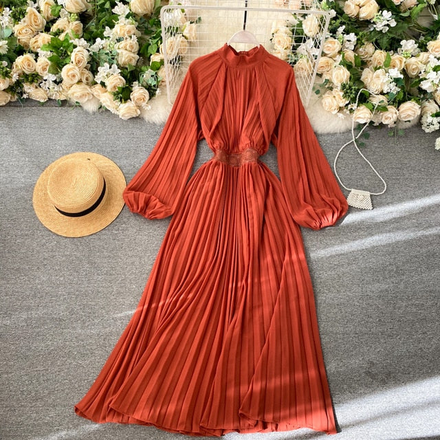 Vintage Dress, Boho Maxi Dress, Pleated Dress, Gown, Josie in Pink, Orange, Yellow and Red