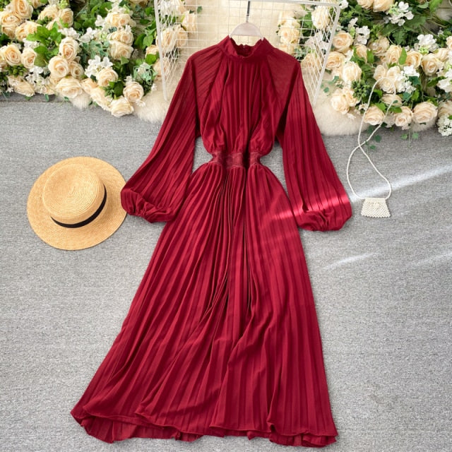 Vintage Dress, Boho Maxi Dress, Pleated Dress, Gown, Josie in Pink, Orange, Yellow and Red