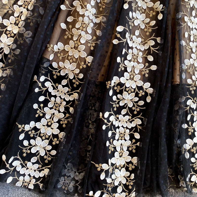Maxi Dress, Boho Vintage Party Dress, Embroidered Dress,  Gown, Magnolia in Black Midnight