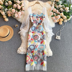 Vintage Dress, Boho Midi Dress, Party Dress, Embroidered Dress, Magnolia in White