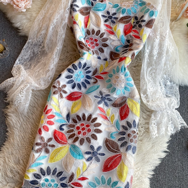 Vintage Dress, Boho Midi Dress, Party Dress, Embroidered Dress, Magnolia in White