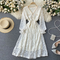 Vintage Dress, Boho Midi Dress, Party Dress, Victoria White and Ivory Lace