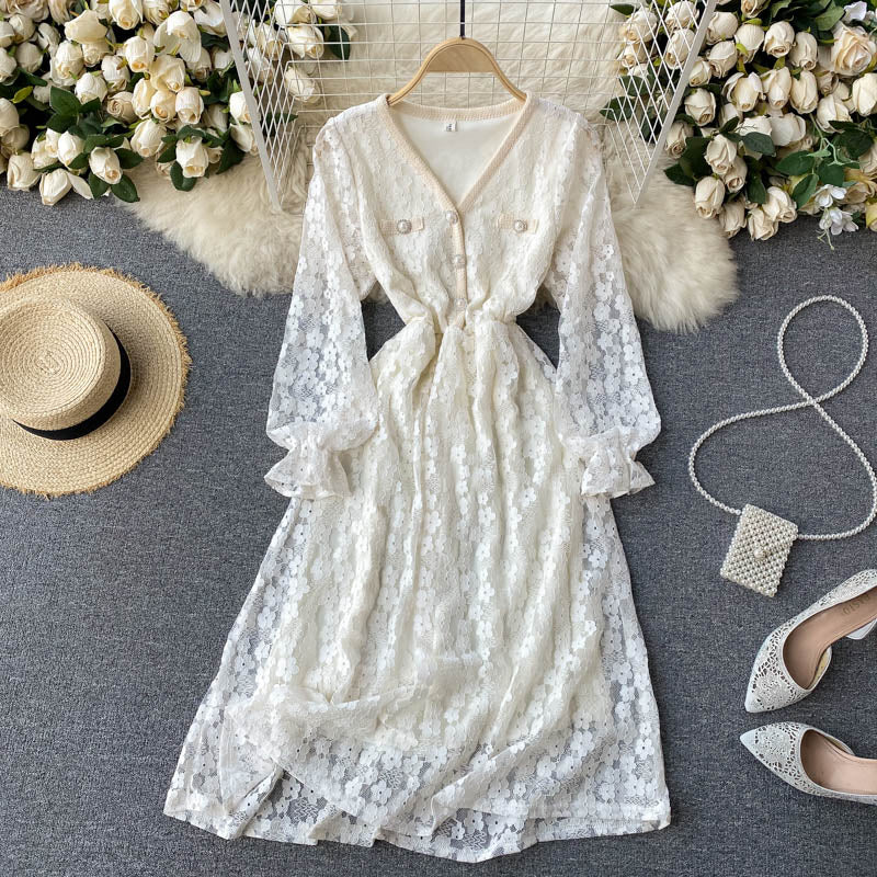 Vintage Dress, Boho Midi Dress, Party Dress, Victoria White and Ivory Lace