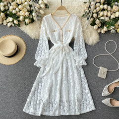 Vintage Dress, Boho Midi Dress, Party Dress, Victoria White and Ivory Lace