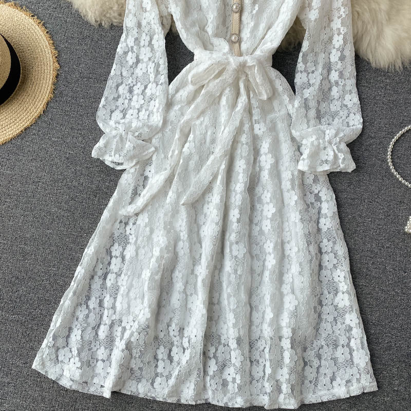 Vintage Dress, Boho Midi Dress, Party Dress, Victoria White and Ivory Lace