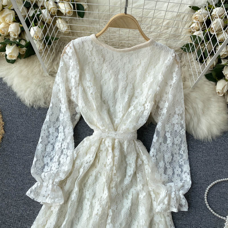 Vintage Dress, Boho Midi Dress, Party Dress, Victoria White and Ivory Lace