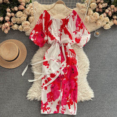 Vintage Dress, Boho Midi Dress, Dress, Red Rose Petal