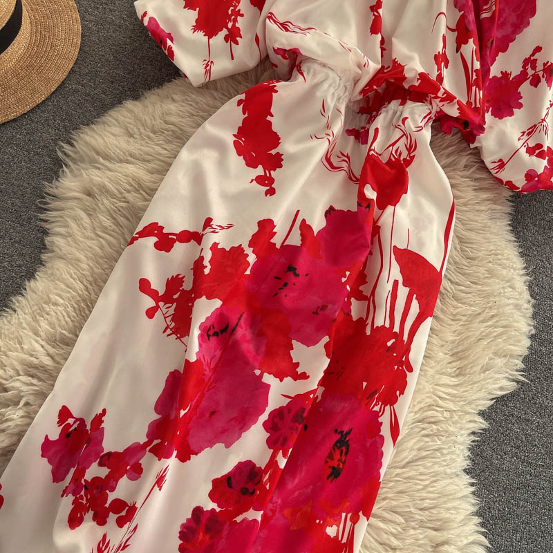 Vintage Dress, Boho Midi Dress, Dress, Red Rose Petal