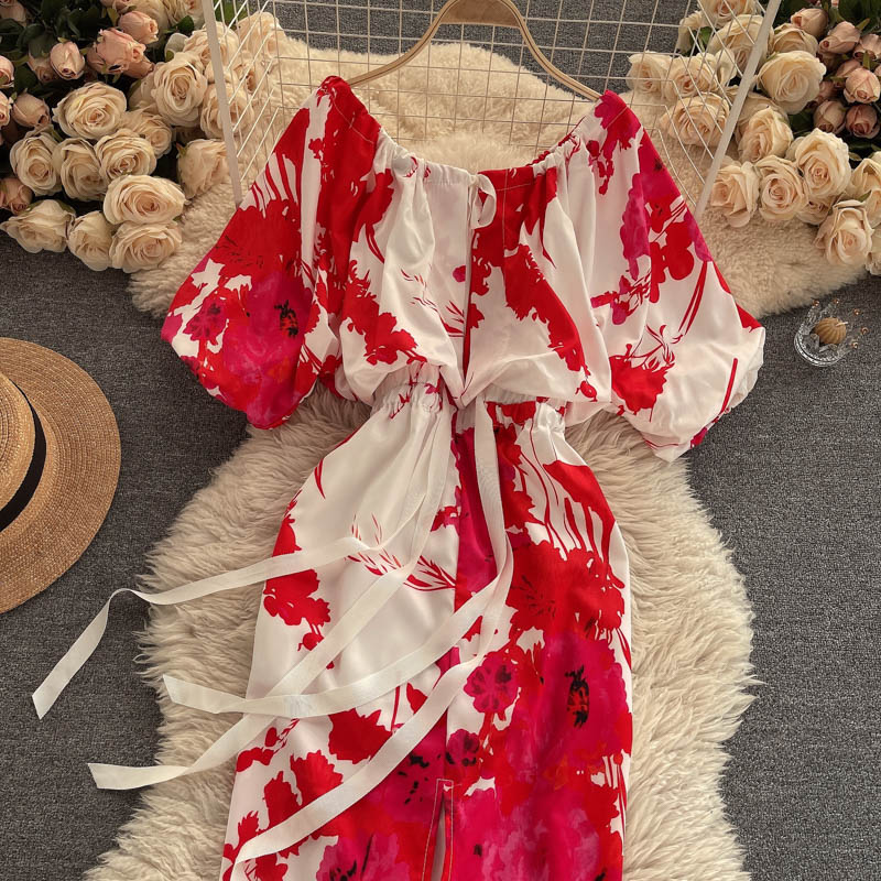 Vintage Dress, Boho Midi Dress, Dress, Red Rose Petal