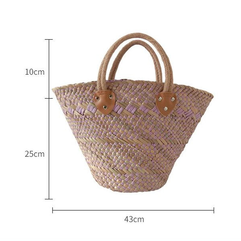 Boho Bag, Woven Straw Basket Bag, Rattan Bag, Blue Wave