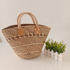 Boho Bag, Woven Straw Basket Bag, Rattan Bag, Blue Wave