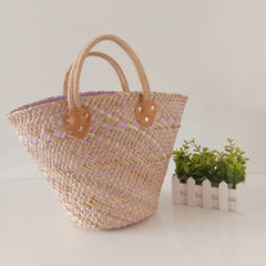 Boho Bag, Woven Straw Basket Bag, Rattan Bag, Blue Wave