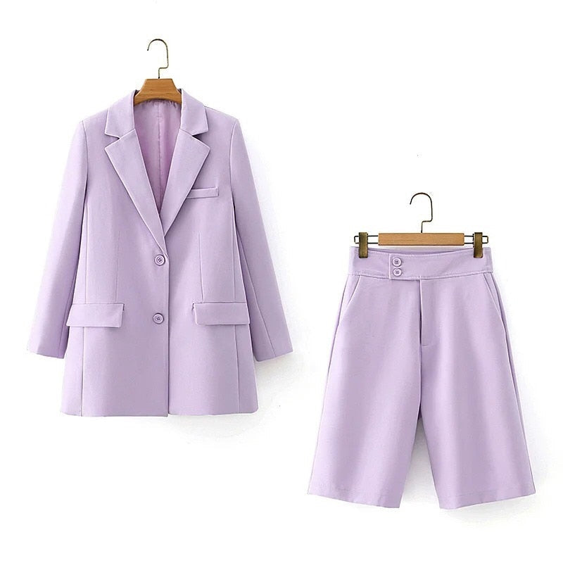 Vintage 2 Pieces Set, Matching Blazer and Short, Frida Purple Lavender