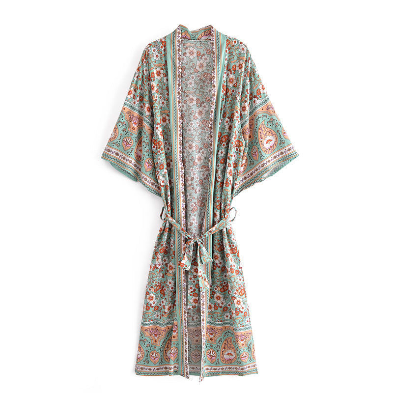 Boho Robe, Kimono Robe,  Beach Cover up, Amora in Sage Green
