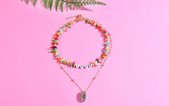 Boho Personalized Custom Necklace, Shell  2 Layered Choker, Love Lucky Happy Wish