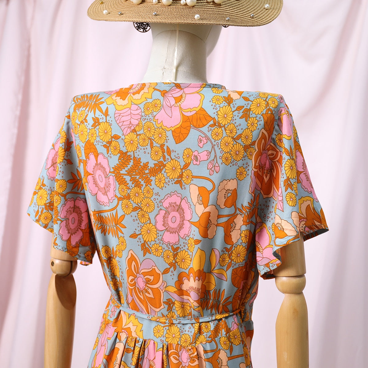 Boho Maxi Dress, Sundress, De Rosa Vintage Orange