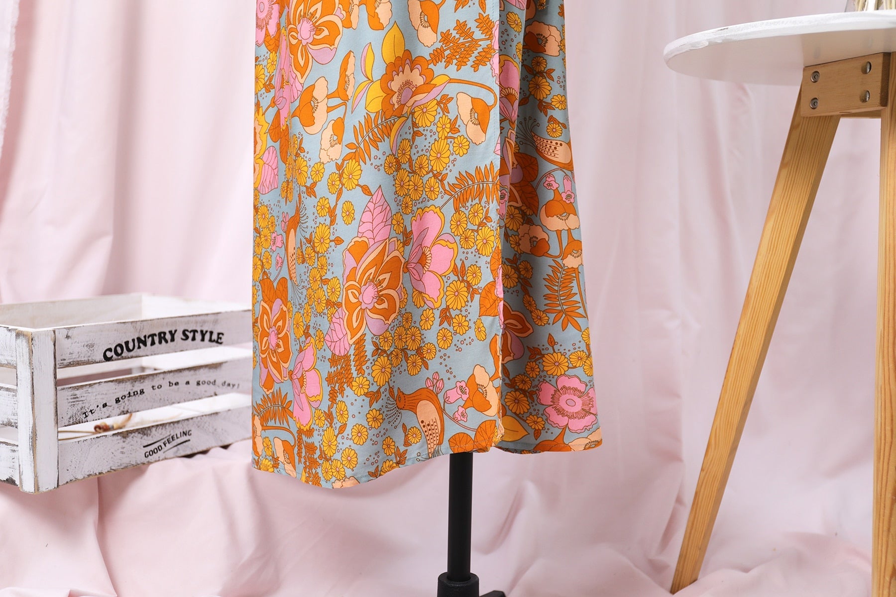 Boho Maxi Dress, Sundress, De Rosa Vintage Orange
