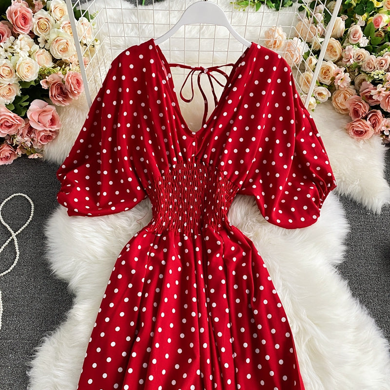 Boho Vintage  Jumpsuit, Boho Romper, Playsuit, Smocked Polka Dot in Orange, Red, Blue and Green