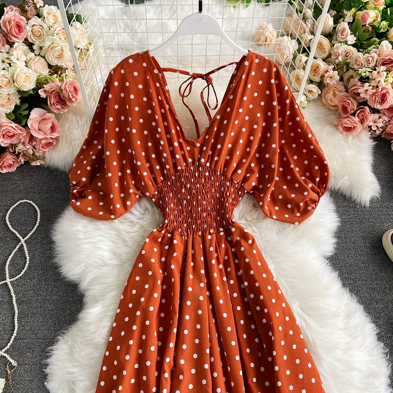 Boho Vintage  Jumpsuit, Boho Romper, Playsuit, Smocked Polka Dot in Orange, Red, Blue and Green