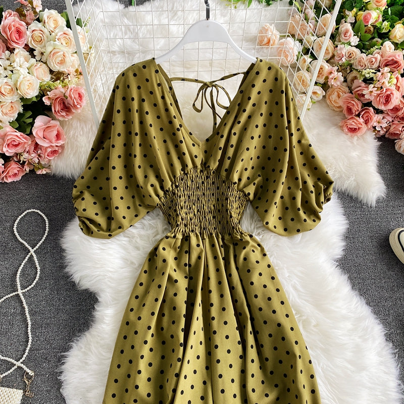 Boho Vintage  Jumpsuit, Boho Romper, Playsuit, Smocked Polka Dot in Orange, Red, Blue and Green