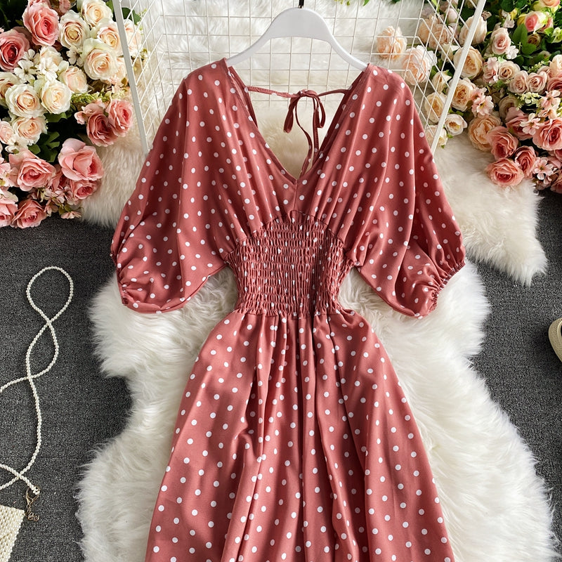 Boho Vintage  Jumpsuit, Boho Romper, Playsuit, Smocked Polka Dot in Orange, Red, Blue and Green