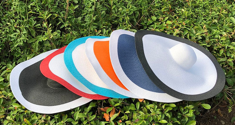 Boho Hat, Sun Hat, Beach Hat, Extra Large Wide Brim, Straw Hat, Orange, Pink, Black, White, and more 18 colors (Soft, 25 cm)