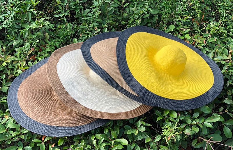 Boho Hat, Sun Hat, Beach Hat, Extra Large Wide Brim, Straw Hat, Orange, Pink, Black, White, and more 18 colors (Soft, 25 cm)