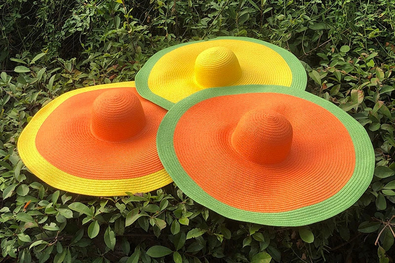 Boho Hat, Sun Hat, Beach Hat, Extra Large Wide Brim, Straw Hat, Orange, Pink, Black, White, and more 18 colors (Soft, 25 cm)