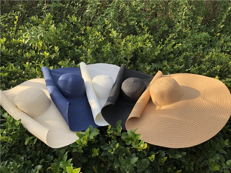 Boho Hat, Sun Hat, Beach Hat, Extra Large Wide Brim, Straw Hat, Orange, Pink, Black, White, and more 18 colors (Soft, 25 cm)