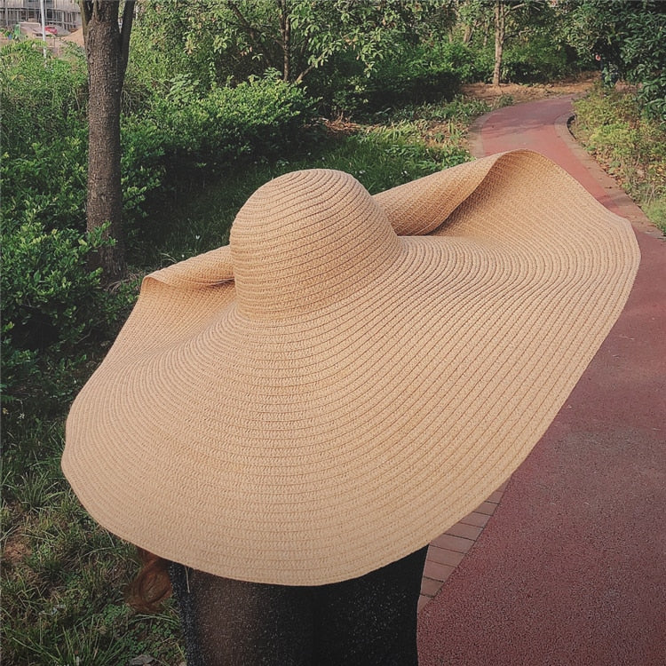 Boho Hat, Sun Hat, Beach Hat, Extra Large Wide Brim, Straw Hat, Orange, Pink, Black, White, and more 18 colors (Soft, 25 cm)