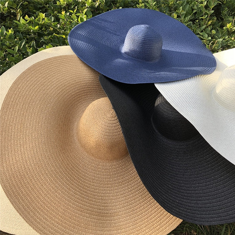 Boho Hat, Sun Hat, Beach Hat, Extra Large Wide Brim, Straw Hat, Orange, Pink, Black, White, and more 18 colors (Soft, 25 cm)