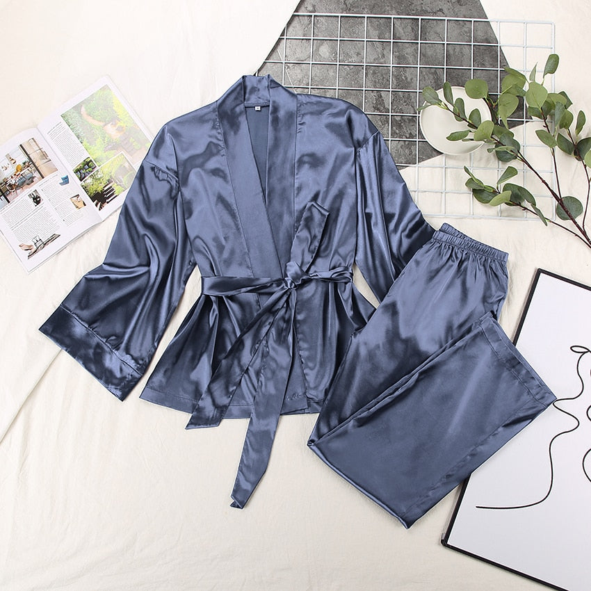 Boho Pajamas, Pajamas Sets for Women, PJ Satin Clementine in Blue and Green