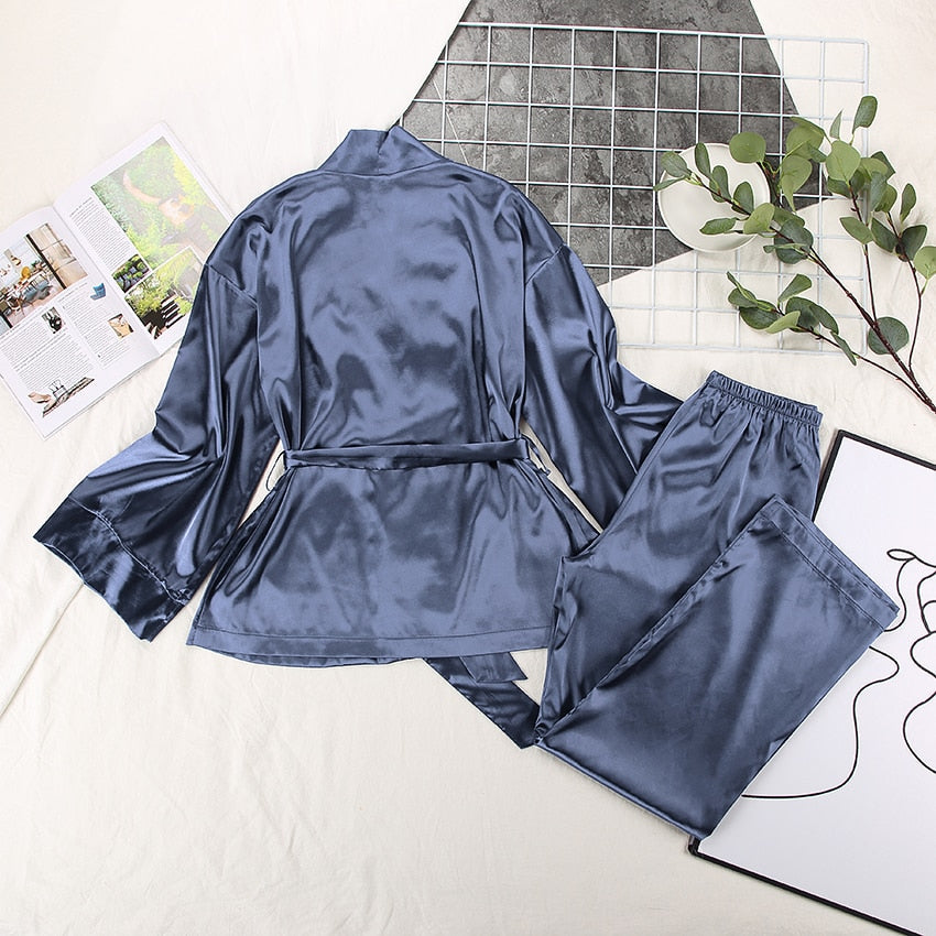 Boho Pajamas, Pajamas Sets for Women, PJ Satin Clementine in Blue and Green