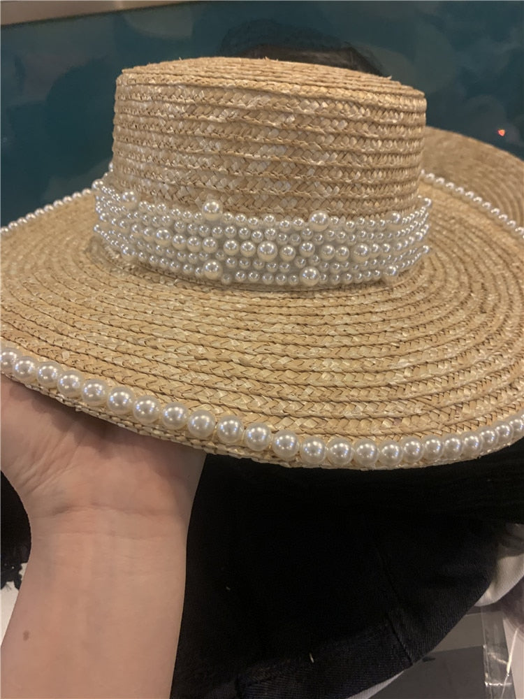 Boho Hat, Sun Beach Hat, Straw Bucket Hat, White Peal Trim