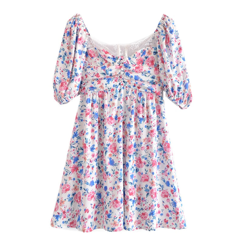 Boho Mini Dress Sundress, Vintage Elena Pink Flower Garden