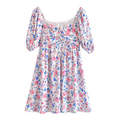 Boho Mini Dress Sundress, Vintage Elena Pink Flower Garden