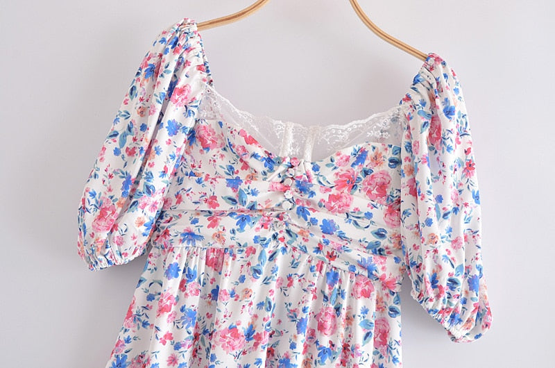 Boho Mini Dress Sundress, Vintage Elena Pink Flower Garden