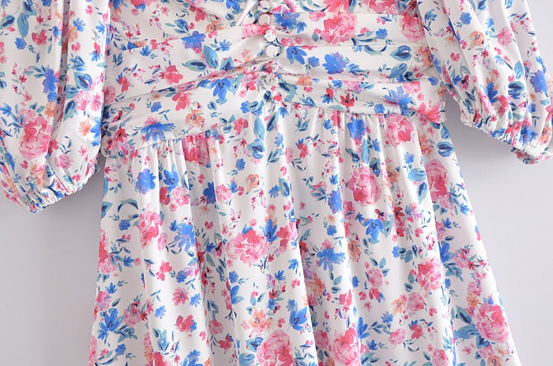 Boho Mini Dress Sundress, Vintage Elena Pink Flower Garden