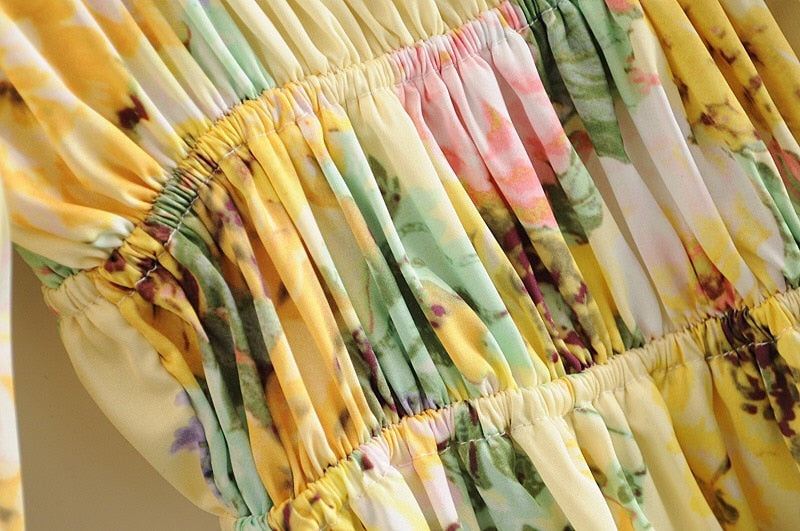 Boho Mini Dress Sundress, Vintage Elena Yellow Flower Garden